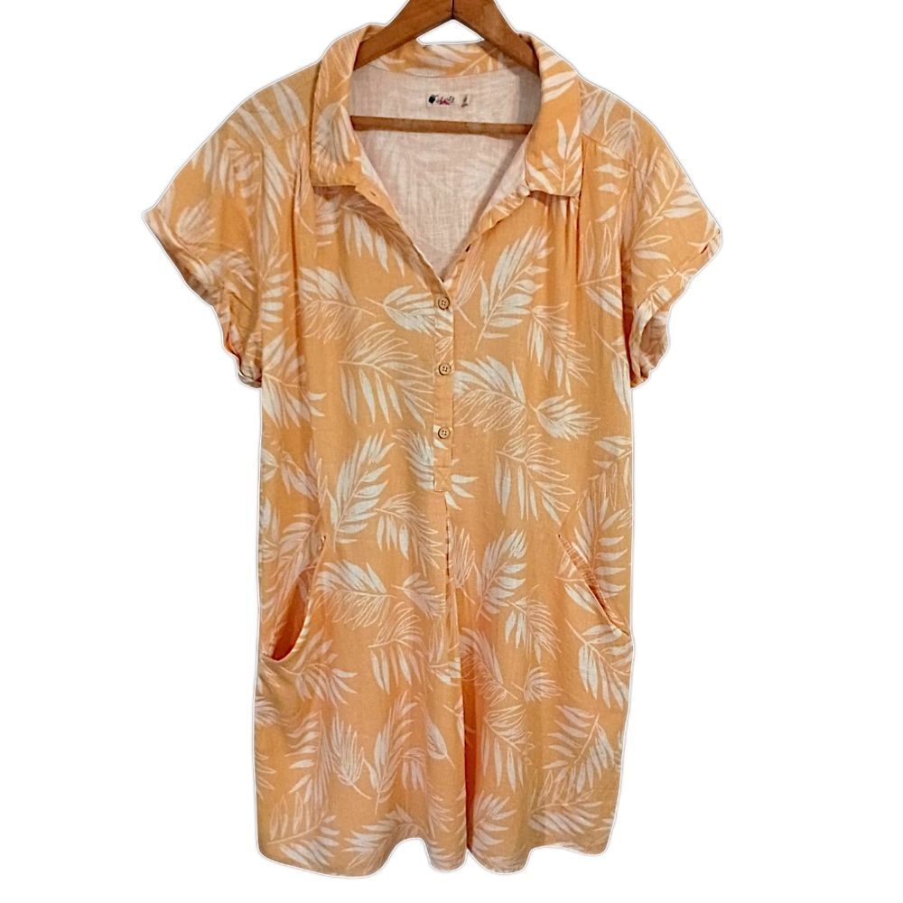 Faherty Hana Linen Shirt Dress S Palm Leaf Print Button Front Coastal Resort - Picture 10 of 16